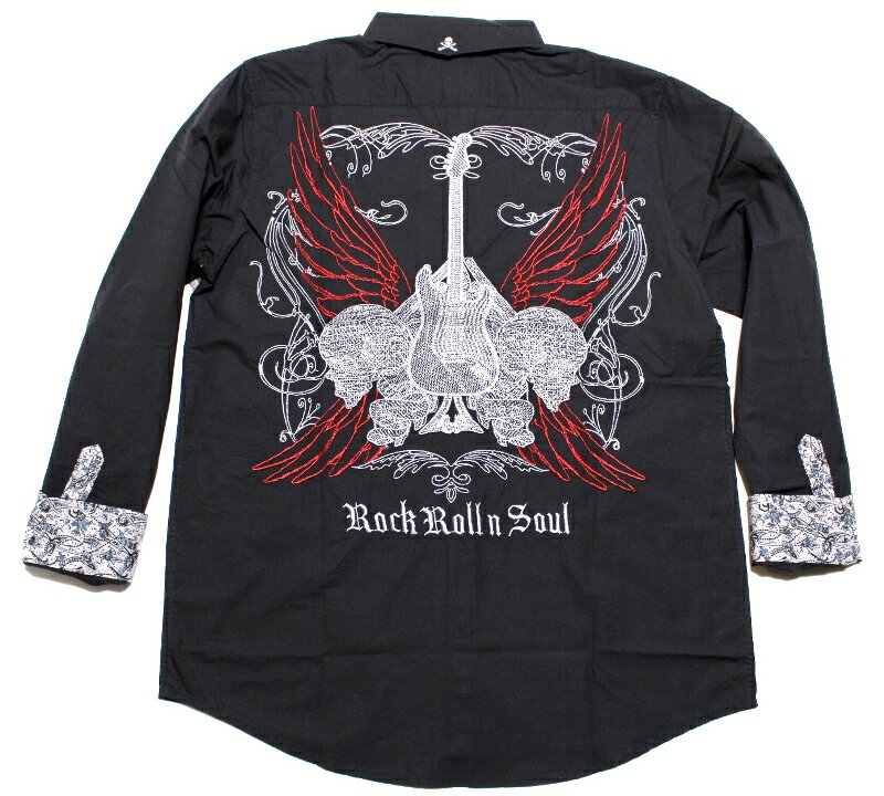 ROCK ROLL N SOUL ロックロールンソウルLOVE HATE BLACK長袖ボタンアップ デザインシャツ