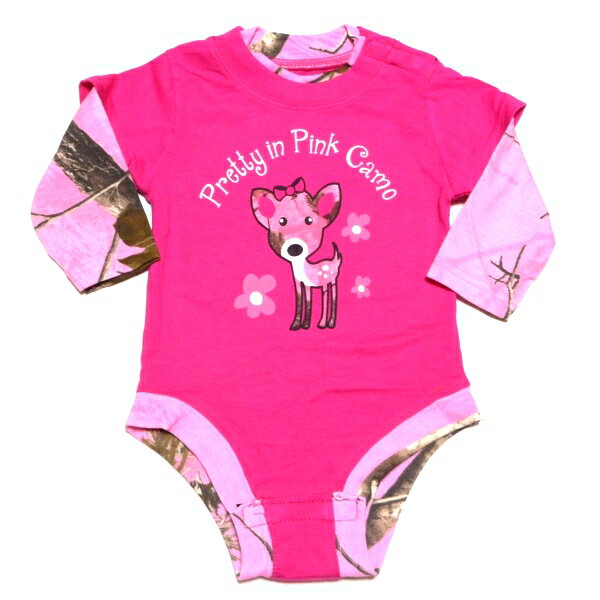 BUCKWEAR-PRETTY IN PINK INFANT GIRLS LS CAMO RomperFEATURING REALTREE AP PINK オフィシャル 長袖ロンパース