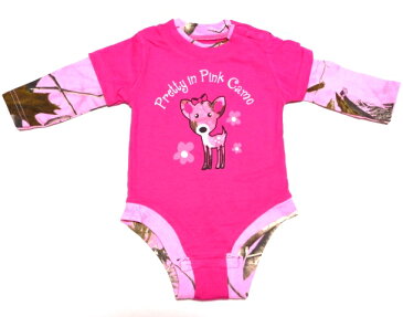 ☆☆☆【2枚までメール便対応可】BUCKWEAR-PRETTY IN PINK INFANT GIRLS LS CAMO RomperFEATURING REALTREE AP PINK オフィシャル 長袖ロンパース【あす楽対応】