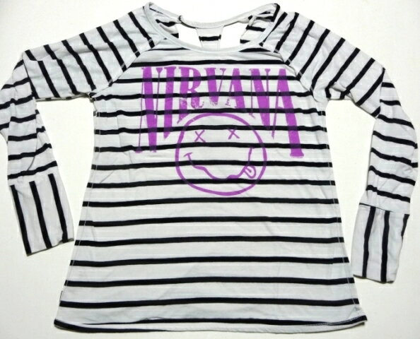 NIRVANA ニルヴァーナTRUNK(ブランド)SMILEY ARCH JUNIORS LS STRIPED OPEN-BACKレディースロングスリーヴ OPEN-BACK オフィシャル バンドTシャツ