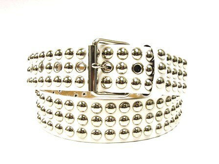 40ミリ幅 ホワイト バイオレンス パンクベルト3連 玉型パンクスタッズ牛革製 1ピンベルト(一つ穴 シン..