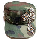 Bling Cheetah Cross Cadet Cap- Green Camo カデットキャップ