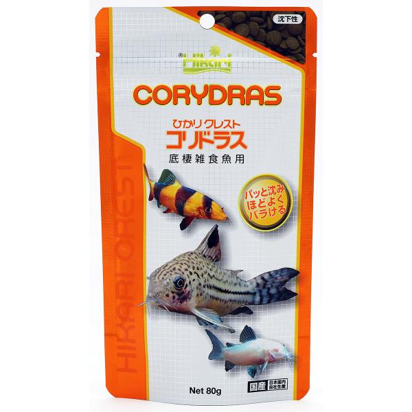 キョーリン ひかりクレスト コリドラス 80g 特殊EP製法で配合した、溶けにくく、栄養価の高いボタン型フード エサを少しずつ食べるコリドラスのために徐々に柔らかくなる特殊配合。 コリドラスが飽きることなく食べ続けます。 ---対象--- コリドラス ---原産国--- 日本 ---原材料--- フィッシュミール、小麦胚芽、大豆ミール、小麦粉、シルクワームミール、海藻粉末、かしこ、ビール酵母、魚油、オキアミミール、スピルリナ、ガーリック、アミノ酸(メチオニン)、カロチノイド、ビタミン類(塩化コリン,E,C,イノシトール,B5,B2,A,B1,B6,B3,葉酸,D3,ビオチン)、ミネラル類(P,Fe,Mg,Zn,Mn,Cu,I) ---成分--- 蛋白質36％以上、脂質9.0％以上、粗繊維4.0％以下、水分10％以下、灰分16％以下、りん0.8％以上 ・リニューアルに伴い、商品パッケージ・内容が変更となっており、画像・内容と異なる場合がございます。 ・ご購入いただいたタイミングにより、お品切れの場合がございます。その場合は別途ご連絡させていただきます。