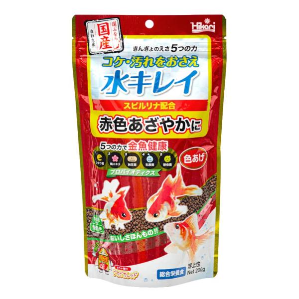 キョーリン きんぎょのえさ 5つの力 色あげ 200g スピルリナ配合で赤色を鮮やかに・きれいに育てる 5つの有効成分、5つの効果で金魚の健康維持をサポート。 シリーズで使い分けることにより、より効果的に育てることができます。 ---対象--- 金魚 ---原産国--- 日本 ---原材料--- 小麦粉、フィッシュミール、大豆ミール、かしこ、とうもろこし、スピルリナ、小麦胚芽、植物油、ビール酵母、海藻粉末、梅エキス、生菌剤、納豆菌・乳酸菌・酵母菌発酵抽出物、ビタミン類(塩化コリン,E,C,イノシトール,B5,B2,A,B1,B6,B3,葉酸,D3,ビオチン)、ミネラル類(P,Na,Cl,Fe,Mg,Zn,Mn,Cu,I) ---成分--- 蛋白質33％以上、脂肪4.0％以上、粗繊維3.0％以下、水分10％以下、灰分12％以下、りん1.0％以上 ・リニューアルに伴い、商品パッケージ・内容が変更となっており、画像・内容と異なる場合がございます。 ・ご購入いただいたタイミングにより、お品切れの場合がございます。その場合は別途ご連絡させていただきます。