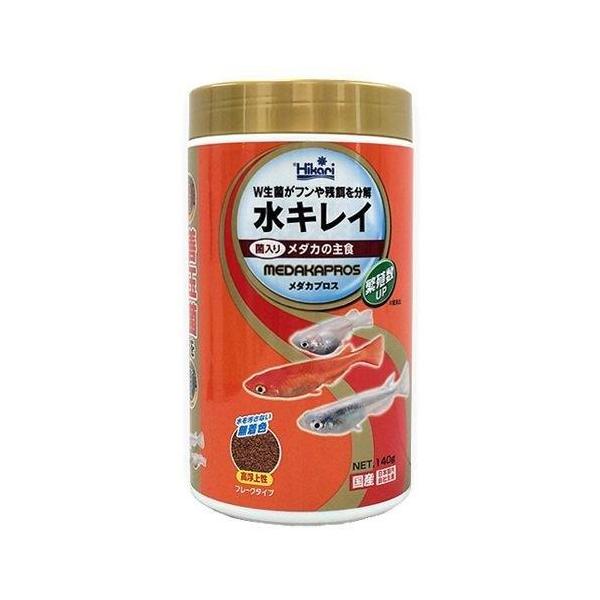 キョーリン メダカプロス 140g W生菌がフンや残餌を分解して水キレイ！ 善玉菌“ひかり菌”と水質浄化菌“GB菌”を毎日プラス。 生きた菌入りフレークタイプのフード。 ---対象--- めだか ---原産国--- 日本 ---原材料--- フィッシュミール、大豆ミール、でんぷん類、オキアミミール、小麦粉、グルテンミール、乳化剤、米ぬか、ビール酵母、濃縮アルファルファ、海藻粉末、カロチノイド、ガーリック、生菌剤、ビタミン類(塩化コリン,E,C,イノシトール,B5,B2,A,B1,B6,B3,葉酸,D3,ビオチン)、ミネラル類(P,Na,Cl,Fe,Mg,Zn,Mn,Cu,I) ---成分--- 蛋白質46％以上、脂肪7.0％以上、粗繊維3.0％以下、水分10％以下、灰分13％以下、りん1.0％以上 ・リニューアルに伴い、商品パッケージ・内容が変更となっており、画像・内容と異なる場合がございます。 ・ご購入いただいたタイミングにより、お品切れの場合がございます。その場合は別途ご連絡させていただきます。