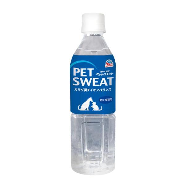 アース・ペット ペットスエット 愛犬愛猫用 500ml ペットの体液に近いイオンバランスです。水分・イオンを素早く吸収できます。 皮ふ・被毛の健康維持をサポートするパントテン酸カルシウム配合しました。 オリゴ糖（ラクトスクロース）がお腹の環境を健康に保ちます。 愛犬・愛猫の喜ぶヨーグルト風味です。 ---対象--- 犬、猫 ---原産国--- 日本 ---原材料--- 果糖ぶどう糖液糖、ラクトスクロースシロップ（オリゴ糖）、食塩、塩化K、香料、パントテン酸Ca、保存料（安息香酸Na）、クエン酸、クエン酸Na、甘味料（アセスルファムK） ---成分--- たん白質：0％以上、脂質：0％以上、粗繊維：1％以下、灰分：1％以下、水分：98％以下 ・リニューアルに伴い、商品パッケージ・内容が変更となっており、画像・内容と異なる場合がございます。 ・ご購入いただいたタイミングにより、お品切れの場合がございます。その場合は別途ご連絡させていただきます。