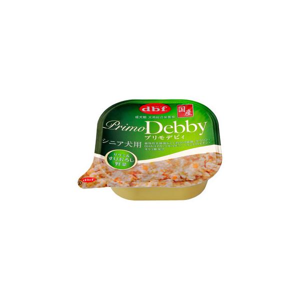 デビフペット プリモデビィ シニア犬用 ササミ＆すりおろし野菜 95g 鶏ささみをベースに鶏レバーとコラーゲンを含む鶏手羽を細かいミンチにし、 すりおろしたじゃがいも、人参、グリンピースを加え、やわらかく仕上げた高齢犬用総合栄養食。 植物性乳酸菌K71を約100億個、タウリン、DHA・EPA、グルコサミン・コンドロイチン、オリゴ糖を配合しました。 ---原産国--- 日本 ---原材料--- 鶏ささみ、野菜類（じゃがいも、人参、グリンピース）、砂糖、鶏レバー、鶏手羽、大豆油、オリゴ糖、食塩、EPA・DHA含有精製魚油、コンドロイチン蛋白複合体、グルコサミン塩酸塩、植物性乳酸菌K71、増粘多糖類、ミネラル類、タウリン、ビタミン類 ---成分--- 粗たん白質9.0%以上、粗脂肪1.5%以上、粗繊維0.5%以下、粗灰分2.0%以下、水分84.0%以下、ナトリウム0.20%以下、代謝エネルギー80kcal/100g ・リニューアルに伴い、商品パッケージ・内容が変更となっており、画像・内容と異なる場合がございます。 ・ご購入いただいたタイミングにより、お品切れの場合がございます。その場合は別途ご連絡させていただきます。