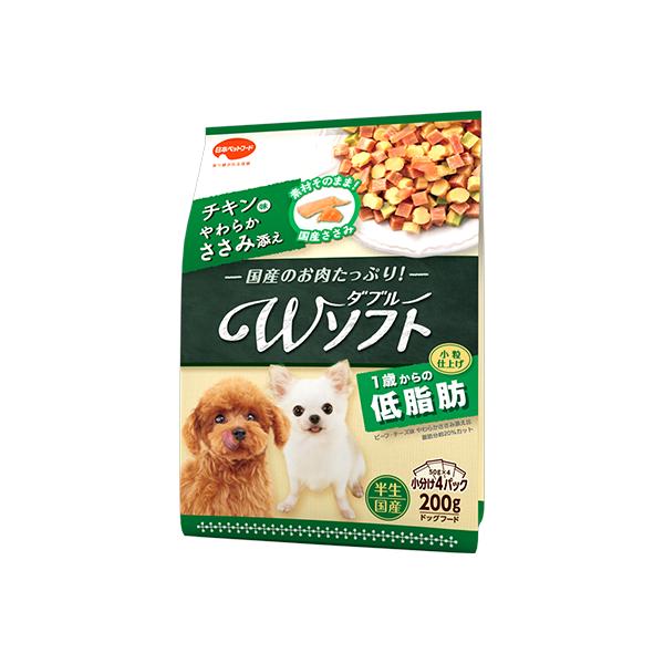 ビタワン君のWソフト 低脂肪 成犬用 チキン味 やわらかささみ添え 200g