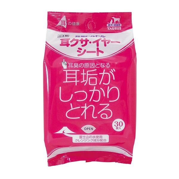 トーラス 耳垢トルトル 耳クサ・イヤーシート 30枚入 クレンジング成分を贅沢に配合することにより、高い効果を実感できます。 汚れているところを軽く押さえてから拭きあげるだけなので、 ペットの皮膚を傷めることなく耳垢を落とし、負担も軽減します。 新鮮な富士山の水を使用しています。 ---対象--- 犬・猫 ---原産国--- 日本 ---成分--- 水、溶剤、湿潤剤、可溶化剤、乳化剤、防腐剤、植物抽出物、pH調整剤、香料 ---サイズ--- 150mm×160mm／1枚 ・リニューアルに伴い、商品パッケージ・内容が変更となっており、画像・内容と異なる場合がございます。 ・ご購入いただいたタイミングにより、お品切れの場合がございます。その場合は別途ご連絡させていただきます。