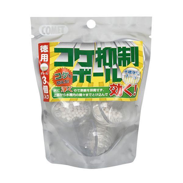 イトスイ コメット 徳用コケ抑制ボール 3個入 水槽に浮かべるだけでコケの発生を抑える、水質浄化ボールです。 （※既に水槽内に発生しているコケを取る効果はございません。） 水に浮くので景観を邪魔せず、交換の際も簡単に取り替えることができます。 飼育環境（光量、生体数、水質等）にもよりますが、コケ抑制効果は約1ヶ月です。 ---原産国--- 日本 ---原材料--- スチロール、アルミナ ---サイズ--- 直径4cm ・リニューアルに伴い、商品パッケージ・内容が変更となっており、画像・内容と異なる場合がございます。 ・ご購入いただいたタイミングにより、お品切れの場合がございます。その場合は別途ご連絡させていただきます。