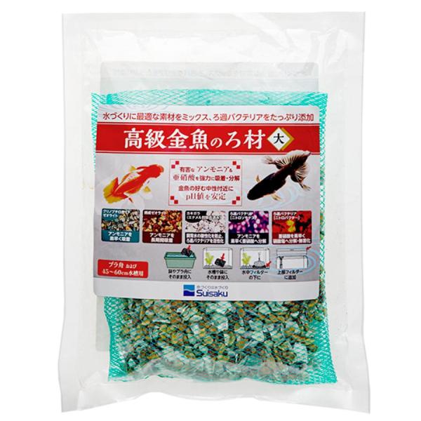 水作 高級金魚のろ材 大 300ml 異なる2種のゼオライトを混合して飼育初期に発生するアンモニアを素早く吸着、さらに長期間効果が持続します。 ニトロソモナスとニトロバクターを配合、吸着したアンモニアを素早く分解し、硝化作用で発生する亜硝酸の上昇も抑制します。 水質の酸性化を抑制してろ過バクテリアの活動を活発化させるミネラル分を供給するカキガラを更に配合しています。 外掛けフィルターや上部フィルターのろ過槽内や水中フィルターの下、水槽内に入れるだけでも効果を発揮します。 ---対象--- プラ舟及び45〜60cm水槽 ---原産国--- 日本 ---原材料--- ゼオライト・カキガラ ・リニューアルに伴い、商品パッケージ・内容が変更となっており、画像・内容と異なる場合がございます。 ・ご購入いただいたタイミングにより、お品切れの場合がございます。その場合は別途ご連絡させていただきます。