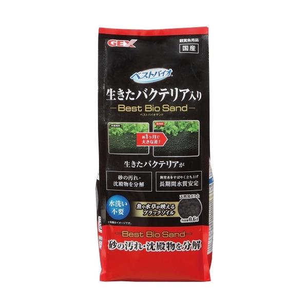 GEX ベストバイオサンド 0.6L 生きたバクテリア（バチルス菌）配合のソイル。 汚れや沈殿物をすばやく分解するので、長期間きれいな状態を維持します。 焼成処理で、雑菌が混入しにくいように製造されています。 天然黒ボク土を使用。水をすばやく立ち上げ、抜群の分解能力を発揮します。 粒が多孔質なので、ろ過バクテリア自体も繁殖し、ろ材としても高い効果を発揮します。 pHは多くの淡水魚に適している弱酸性に安定します。粒サイズ：約3〜5mm ---対象--- 淡水専用 ---原産国--- 日本 ---原材料--- 天然黒ボク土、ヤシ殻活性炭（バチルス菌入り） ・リニューアルに伴い、商品パッケージ・内容が変更となっており、画像・内容と異なる場合がございます。 ・ご購入いただいたタイミングにより、お品切れの場合がございます。その場合は別途ご連絡させていただきます。