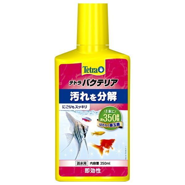スペクトラム テトラ バクテリア 250ml 汚れを分解するバクテリアを添加する調整剤です。 バクテリアを長期保存可能な胞子状態で含んでいます。 水槽内の有機的な汚れ（お魚のフン、残餌、枯れた水草など）を分解し、除去します。 砂利、フィルター内の汚れを軽減して、掃除の手間を減らします。 本品に含まれるバクテリアは、有機的な汚れを分解するバチルス菌です。 ---対象--- 淡水専用 ---原産国--- ドイツ ・リニューアルに伴い、商品パッケージ・内容が変更となっており、画像・内容と異なる場合がございます。 ・ご購入いただいたタイミングにより、お品切れの場合がございます。その場合は別途ご連絡させていただきます。