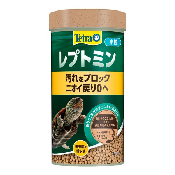 スペクトラムブランズジャパン テトラ レプトミン 小粒 70g オリゴ糖含有の酵母菌を配合することでカメの腸内に住んでいる善玉菌の増殖を助け、消化吸収をサポート。水汚れも抑えます。 成長期のカメに必要なたんぱく質、脂肪分を強化配合。必要な栄養素をすべて配合しカメが健全に成長します。 甲羅の成長に欠かせないカルシウムとリンを配合。 各種ビタミン、オメガ3脂肪酸、β−グルカン含有でカメの免疫力を保ちます。 ---対象--- すべての水棲子カメ（甲長5cm未満） ---原産国--- ドイツ ---原材料--- フィッシュミール、植物性蛋白質、酵母、野菜類、ミネラル類（Ca、P、Mg、Zn、Fe）、油脂、甲殻類、ビタミン類（A， D3）、クエン酸 ---成分--- 粗蛋白質45．0％以上、粗脂肪8．0％以上、粗繊維2．0％以下、粗灰分12．5％以下、水分9．0％以下 ・リニューアルに伴い、商品パッケージ・内容が変更となっており、画像・内容と異なる場合がございます。 ・ご購入いただいたタイミングにより、お品切れの場合がございます。その場合は別途ご連絡させていただきます。