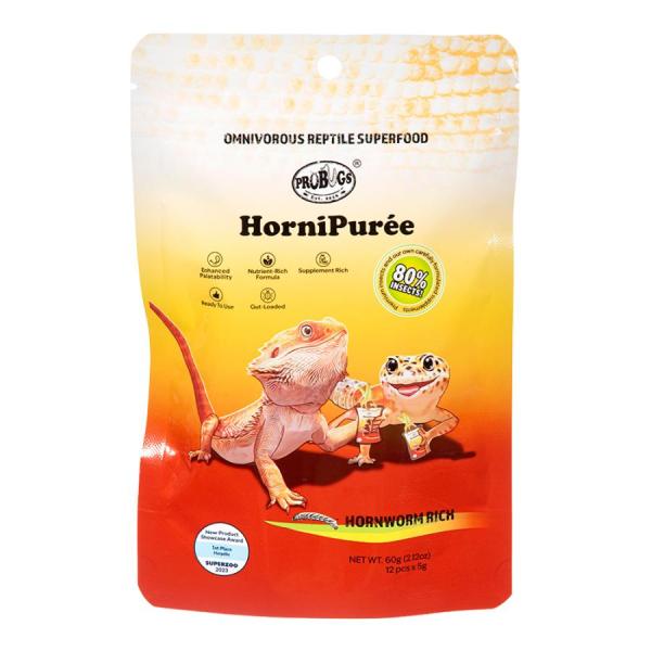 キョーリン プロバグズ ホーンワームピューレ 60g 植物葉が主食のホーンワーム、ミルワーム、ミズアブ幼虫を 生のまま調理した爬虫類用昆虫ミックスフードです。 ミツバチのスタミナ源であるビーポーレンを配合しました。 使い切りのスティックタイプで、いつでも新鮮なピューレを与えられます。 --対象-- 昆虫食爬虫類（レオパードゲッコー、フトアゴヒゲトカゲなど） --原産国-- 中国 --成分-- 蛋白質：10％以上、脂質：3．2％以上、粗繊維：0．5％以下、水分：80％以下、灰分：1．0％以下、りん：0．2％以上 ・リニューアルに伴い、商品パッケージ・内容が変更となる場合があり、画像・内容と異なる場合がございます。 ・ご購入のタイミングにより、品切れとなる場合がございます。その際は別途ご連絡させていただきます。 --原材料-- ホーンワーム（34％）、ミルワーム（30％）、ミズアブ幼虫（22％）、小麦粉、キサンタンガム、ビーポーレン、クエン酸、海藻粉末、塩化コリン、ビタミン類（E、C、B5、B2、A、B1、B6）、ナイアシン、葉酸、ビタミンD3、ビオチン、タウリン、ミネラル類（Ca，P，Fe，Mg，Zn，Mn，Cu）