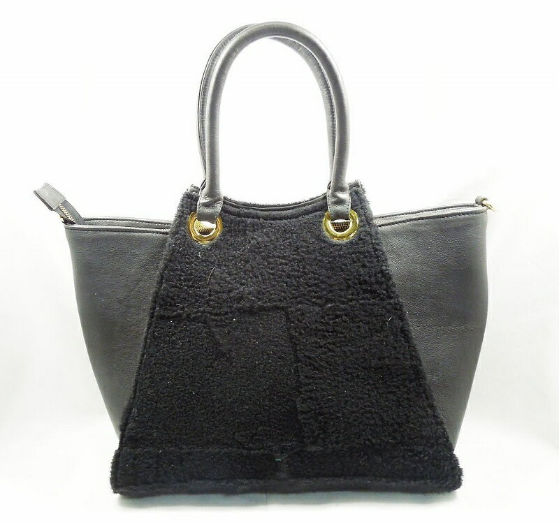 【ANiSIE】アニシエ 高級ムートン×カウレザーTOTE BAG 人気のムートンのしなやかな手触り col.Black×Bl..
