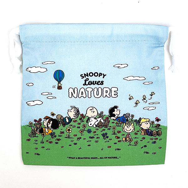 スヌーピー 巾着袋(S) ブルー Loves NATURE 小物入れ SNOOPY