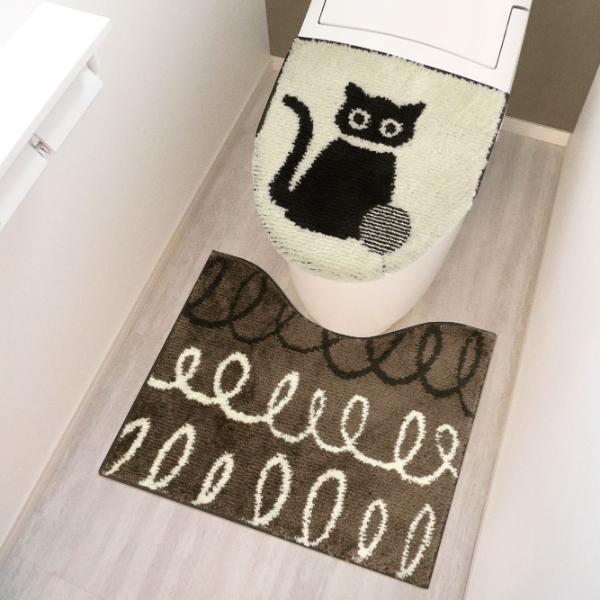 北欧風 キャット トイレ2点セット(トイレマット・便座フタカバー)