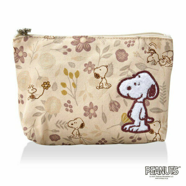 スヌーピー 帆布ポーチ (M) ナチュラル (フラワーガーデン)