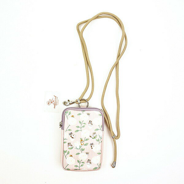 モフサンド mofusand フォンタブ&ショルダーポーチ フラワー スマホ ピンク