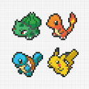 ポケットモンスター 集合(ピカチュウ&初代御三家) アートパネル ピクセル インテリア ポケモン 日本製