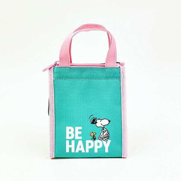 スヌーピー スクエアランチバッグ(SS) BE HAPPY グリーン SNOOPY