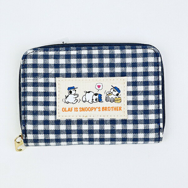 スヌーピー オラフ パスケース付きコインケース ネイビーチェック SNOOPY