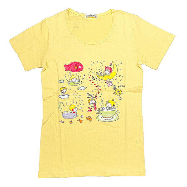 水森亜土 水プリント柄 プリント半袖Tシャツ(L) クリーム アパレル(3.0)