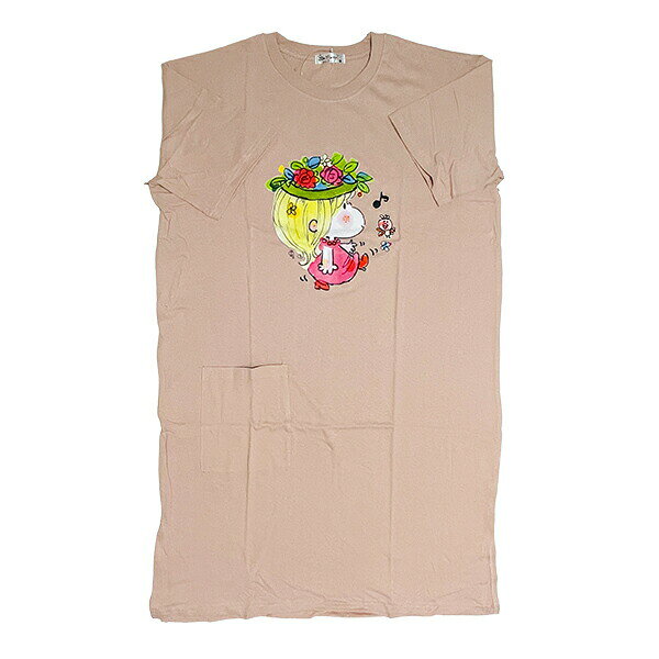 水森亜土 スーパーBIGTシャツ(M) ワンピース ピンクベージュ アパレル キャラクターグッズ