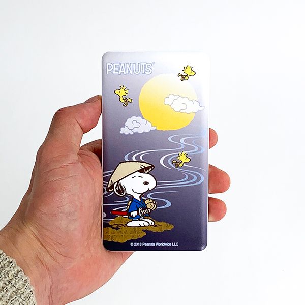 スヌーピー PEANUTS 4000mAhリチウムイオンポリマー充電器2.1A スマホ用品 携帯バッテリー充電 和柄 グレー 送料込み