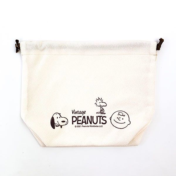 スヌーピー PEANUTS ランチ巾着　スマイル　スヌーピー 巾着 ベージュ 送料込み