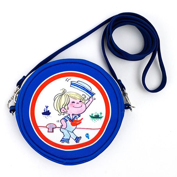 水森亜土 2way ラウンドポーチ 昭和レトロシリーズ マリン ブルー 亜土ちゃん 送料込み