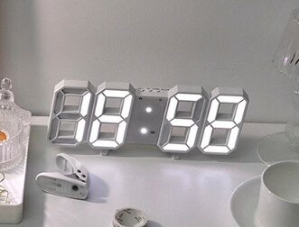 LED デジタル時計 置き時計 壁掛け 卓上 韓国 白 3D 目覚まし アラーム 3D インテリア  ...