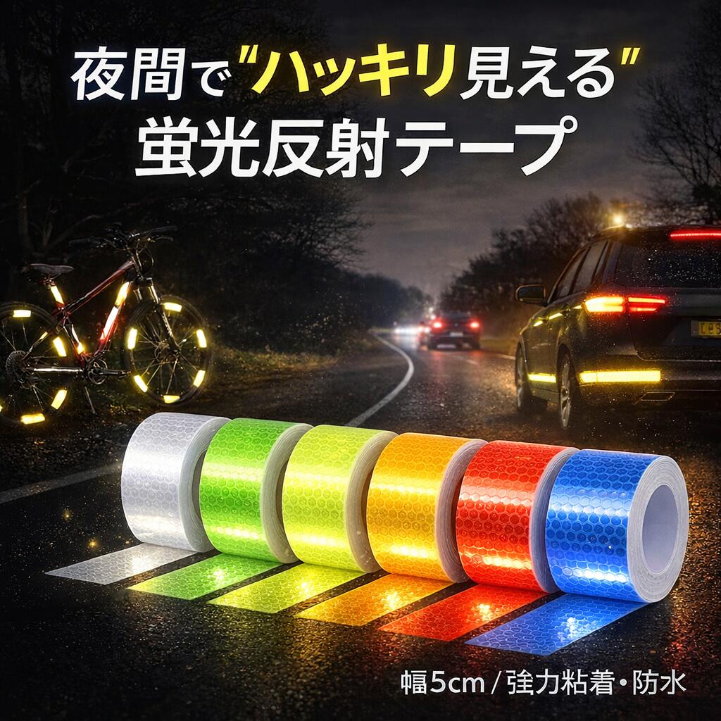 【ランキング入賞品】 反射テープ 5cm 蛍光 蛍光テープ 赤 屋外用 目印 反射ステッカー 強力 反射シール 車 安全警告 事故防止 追突防止 夜間 反射板 耐水性 バイク 事故防止