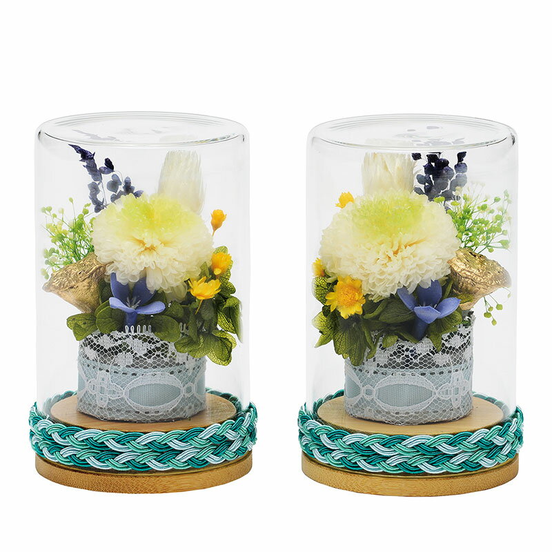 Rakuten - 仏花 プリザーブドフラワー ボトルフラワー グラスフラワー 仏壇用 一対 【 蒼天 そうてん ボンボン菊 ホワイト/グリーン 】