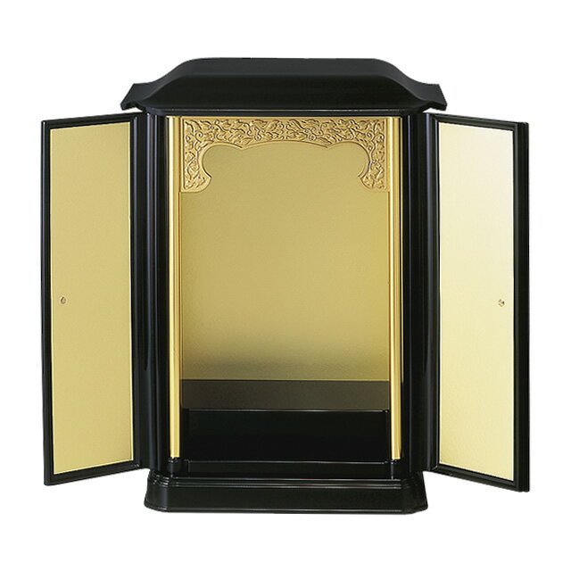 仏壇 小型 コンパクト仏壇 厨子型ミニ仏壇 黒［内金］・特大(高さ：49.5cm 幅：38cm)