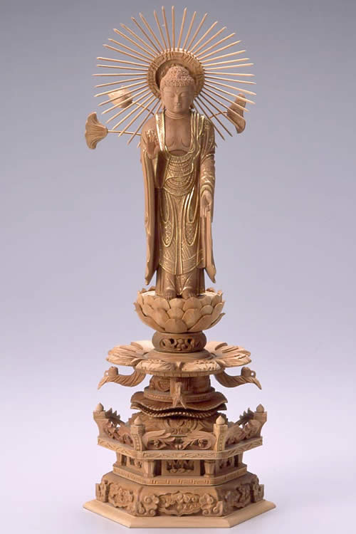 仏像 阿弥陀如来 東立弥陀 6.0寸 白檀製 ケマン座 【適合宗派：真宗大谷派（お東）】