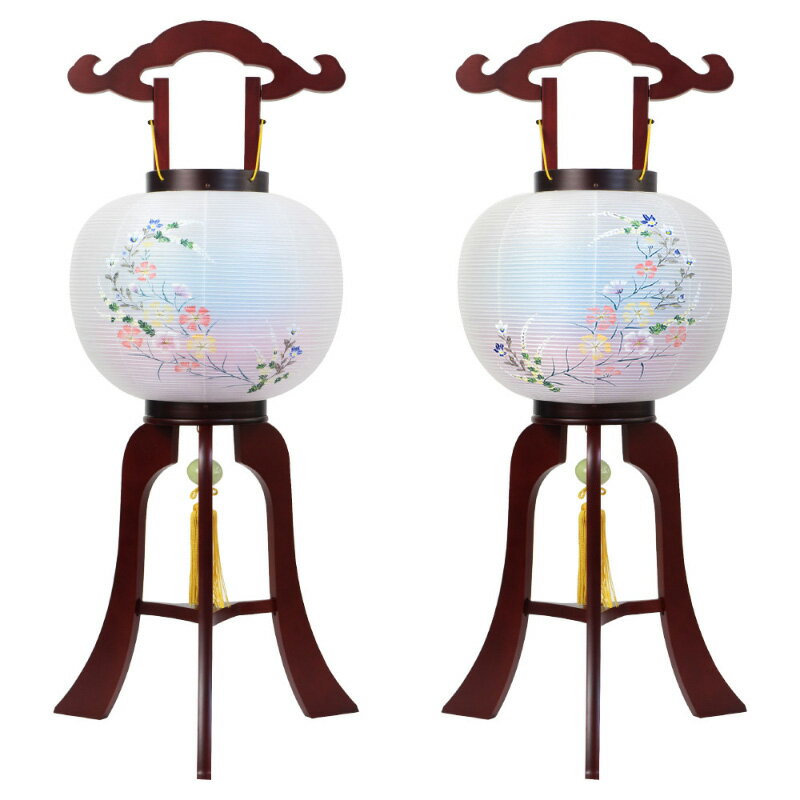 盆提灯 盆ちょうちん 大内行灯 お盆 新盆 初盆 御供 天花 尺寸 絹張 二重 一対柄 HI-852