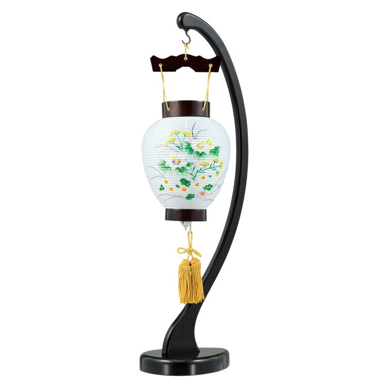 盆提灯 盆ちょうちん 御所提灯 天然木ブラウン色 吊下げ台付き 【 弦月/げんげつ 】 No.5830