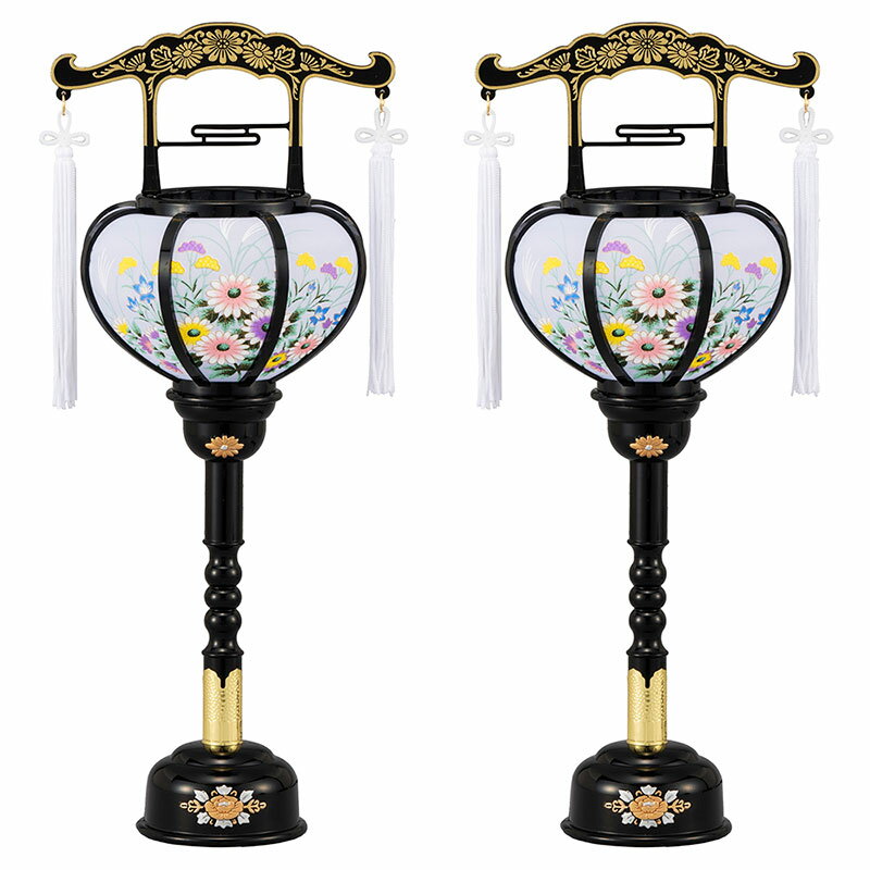 【ポイント5倍】盆提灯 盆ちょうちん 霊前灯 お盆 新盆 初盆 御供 廻転1号 黒 回転筒付 一対 HI-577