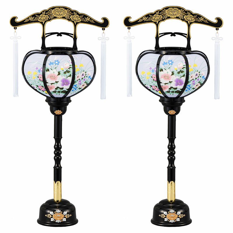 盆提灯 盆ちょうちん 霊前灯 お盆 新盆 初盆 御供 廻転3号 黒 回転筒付 一対 HI-579