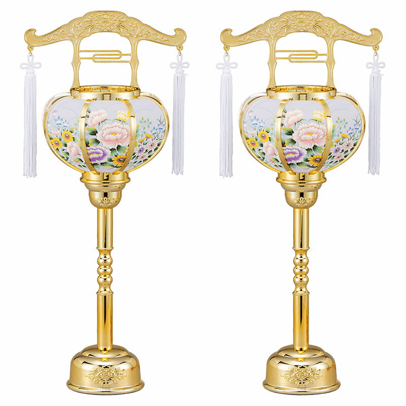 盆提灯 盆ちょうちん 霊前灯 お盆 新盆 初盆 御供 廻転2号 ゴールド 回転筒付 一対 HI-582