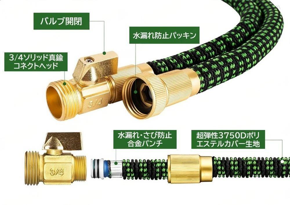 ガーデンホース 家庭用 水道ホース 電源不要 伸縮ホース 伸びる 洗浄ノズル 水まき...