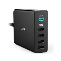 急速充電器 Anker PowerPort+ 5 USB-C 急速充電器 PD ACアダプタ 60W 5ポート Power Delivery搭載 USB&USB-C ブラック・ホワイト