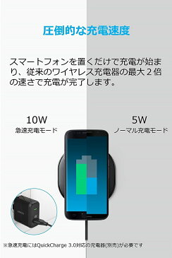 ワイヤレス充電器 Anker PowerPort Wireless 10 (Qi対応 10W プレミアムワイヤレス充電 PSE認証済器) iPhone XS / XS Max / XR Android Qi対応機種 置くだけ充電