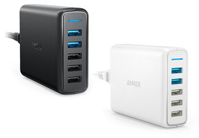 急速充電器 Anker PowerPort Speed 5 USB急速充電器 QC3.0 2ポート搭載 / 63W 5ポート / 海外対応ACアダプター iPhone、Android各種対応 (ブラック・ホワイト)