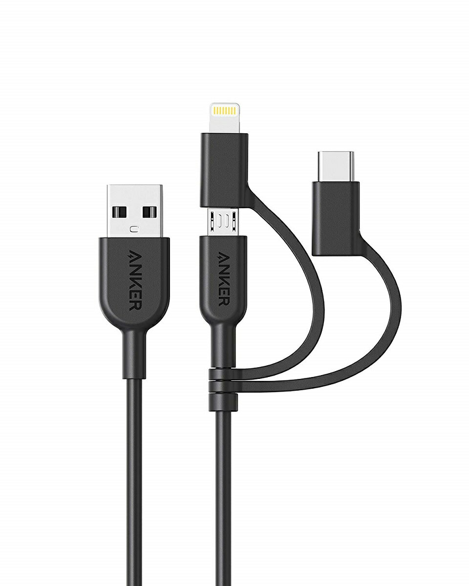 Anker PowerLine II 3-in-1 ケーブル（ライトニングUSB/USB-C/Micro USB端子対応ケーブル）【Apple MFi認証取得】iPhone XS/XS Max/XR 対応 (0.9m ブラック・ホワイト)