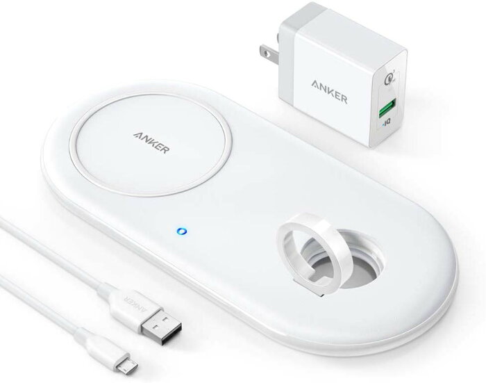 Anker PowerWave+ Pad with Watch Holder（Apple Watch ホルダー付 5W / 7.5W / 10W ワイヤレス急速充電器）【Qi認証取得/QC 3.0対応急速充電器付属】Apple Watch Series 4 / 3 / 2、iPhone XS/XS Max/XR/X / 8 / 8 Plus その他Qi対応機種各種対応