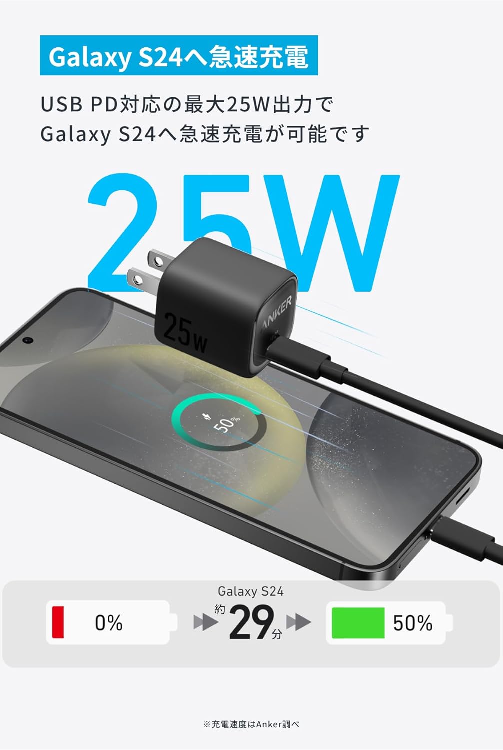 Anker Charger (25W) with USB-C & USB-C ケーブル 【USB PD 対応/PSE技術基準適合...