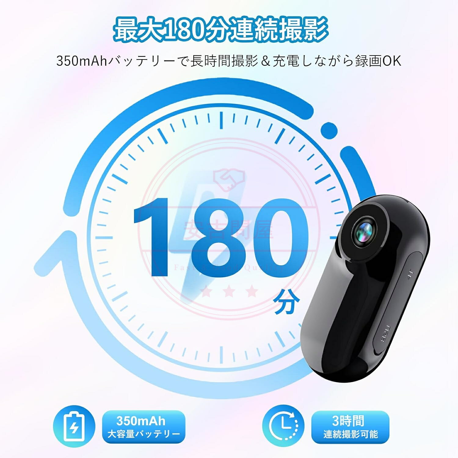 安吉問屋のアクションカメラ ウェアラブルカメラ 小型 【360度回転クリップ】 小型ビデオカメラ 広角 ボディカメラ 350mAh 約180分連続撮影 暗視撮影 循環録画 磁石内蔵 Vlog/旅行/アウトドア/ペット/スポーツ 三脚穴付きケース&回転クリップ&ストラップ｜アングル3